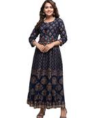 KAAJH Blue Gold Printed Cotton Anarkali Kurta