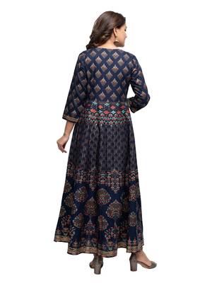 KAAJH Blue Gold Printed Cotton Anarkali Kurta 5