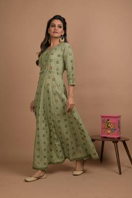 Green printed cotton long-kurtis 2
