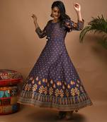 KAAJH Grey Gold Printed Rayon Anarkali Kurta