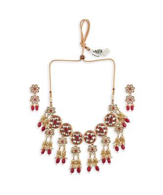 Red Stone Kundan Choker Necklace Set 1