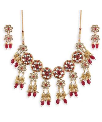 Red Stone Kundan Choker Necklace Set 2