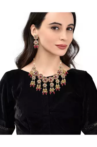 Red Stone Kundan Choker Necklace Set