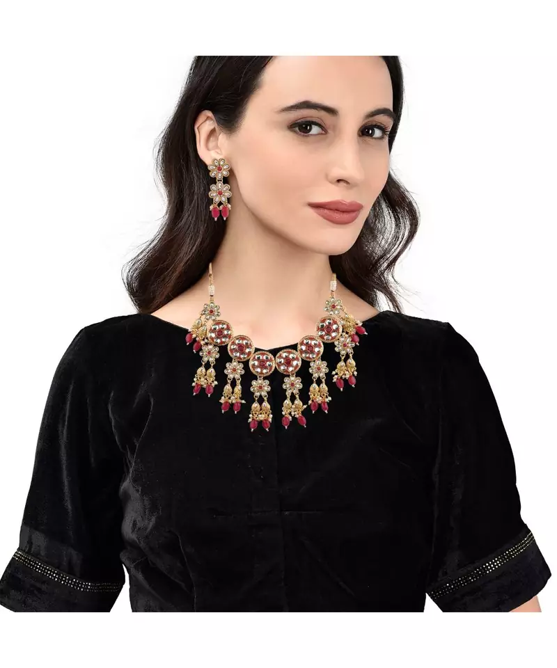 Red Stone Kundan Choker Necklace Set