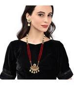 Long Ruby Beaded Pendent Necklace Set