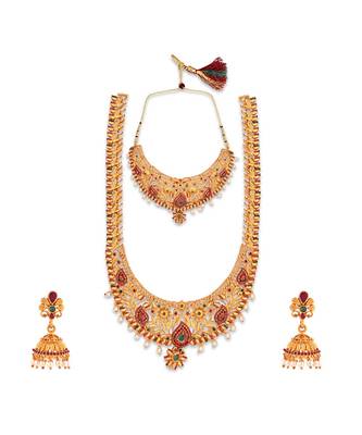 Gold Plated Designer necklaces and mangtikaa with earings 1