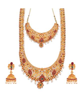 Gold Plated Designer necklaces and mangtikaa with earings 2