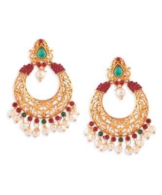 Gold Plated Stone Studded Chandballi Earrings 2