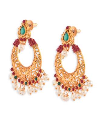 Gold Plated Stone Studded Chandballi Earrings 3