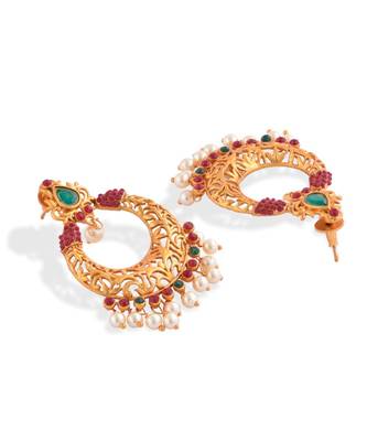 Gold Plated Stone Studded Chandballi Earrings 4