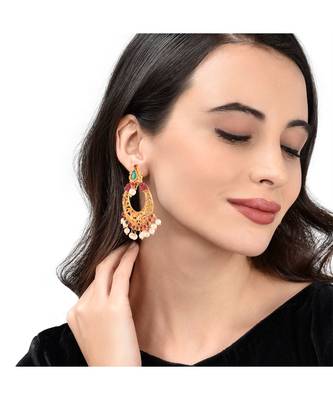 Gold Plated Stone Studded Chandballi Earrings 1