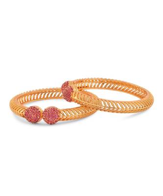 Gold Plated Ruby Stone Studded Bangles Set Of 2 2