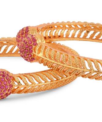 Gold Plated Ruby Stone Studded Bangles Set Of 2 4