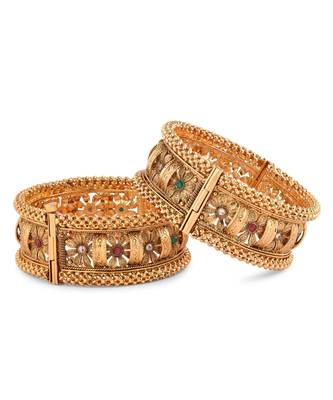 Gold Plated Traditional Kada Set Of 2 1
