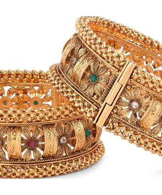 Gold Plated Traditional Kada Set Of 2 3