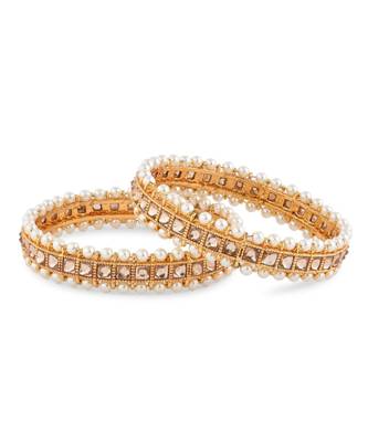 Gold Plated Stone Studded Designer Bangles Set Of 2 1