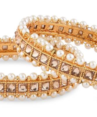 Gold Plated Stone Studded Designer Bangles Set Of 2 2