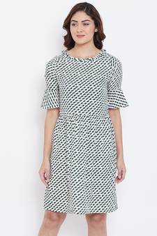 White printed crepe short-dresses
