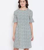 White printed crepe short-dresses