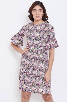 Multicolor printed crepe short-dresses