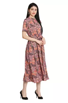 Multicolor printed crepe long-dresses