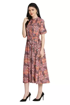Multicolor printed crepe long-dresses