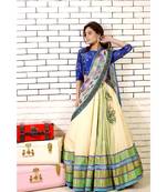 white kanjivaram silk lehenga with embroidered blouse and embossed dupatta and cancan