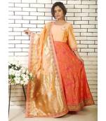 peach banarasi silk anarkali with hand zardozi work on yoke and banarsi dupatta