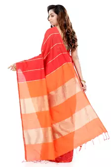 Orange hand woven cotton silk saree with blouse