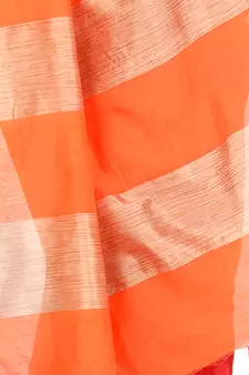 Orange hand woven cotton silk saree with blouse
