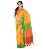 Green hand woven cotton saree with blouse