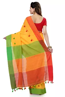 Green hand woven cotton saree with blouse