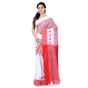 Red hand woven cotton saree with blouse 1