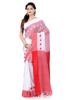 Red hand woven cotton saree with blouse