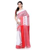 Red hand woven cotton saree with blouse