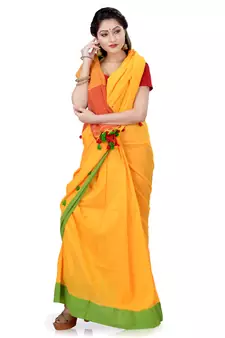 Green hand woven cotton saree with blouse