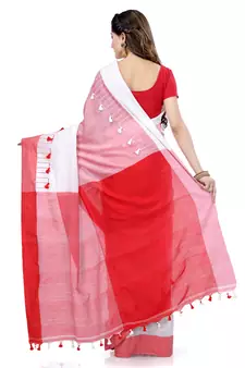 Red hand woven cotton saree with blouse