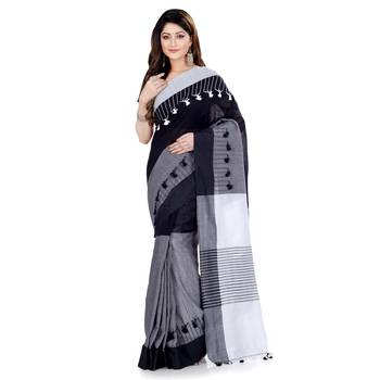 Black hand woven cotton saree with blouse 1