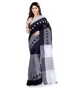 Black hand woven cotton saree with blouse