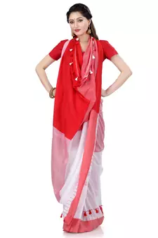 Red hand woven cotton saree with blouse