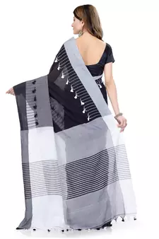 Black hand woven cotton saree with blouse