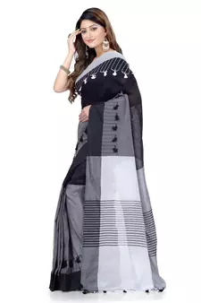 Black hand woven cotton saree with blouse