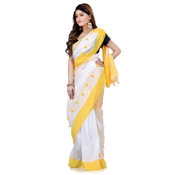 Yellow hand woven cotton saree with blouse 1