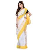 Yellow hand woven cotton saree with blouse