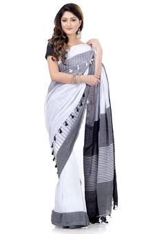 Black hand woven cotton saree with blouse