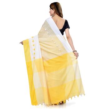 Yellow hand woven cotton saree with blouse 2