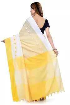 Yellow hand woven cotton saree with blouse
