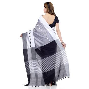 Black hand woven cotton saree with blouse 2