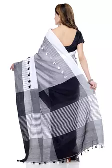 Black hand woven cotton saree with blouse