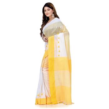 Yellow hand woven cotton saree with blouse 3